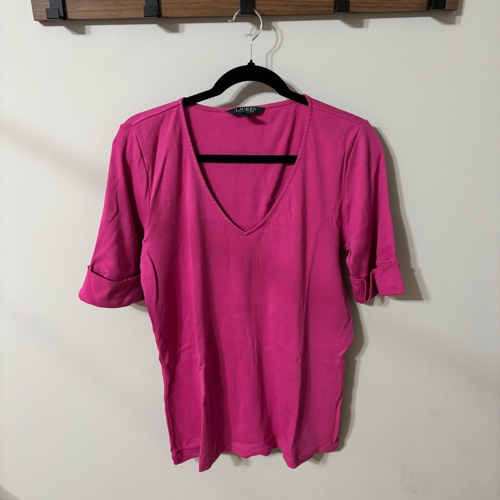 Ralph Lauren Fuchsia V-Neck Short Sleeve Top